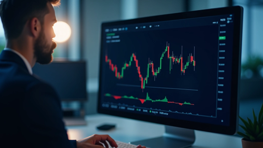Grafici finanziari su monitor con candele giapponesi e linee di tendenza