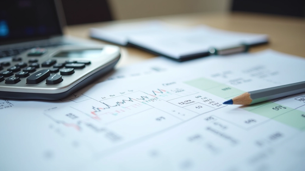 Foglio di calcolo con dati finanziari e calcolatrice su scrivania