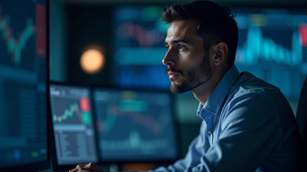 Persona che studia dati finanziari con grafici sullo schermo